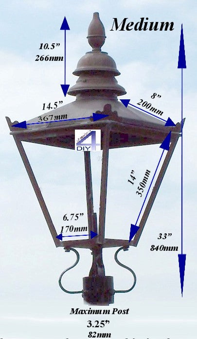 32" X 15" Copper Victorian Style Replacement Lamp Lantern Top Post Light