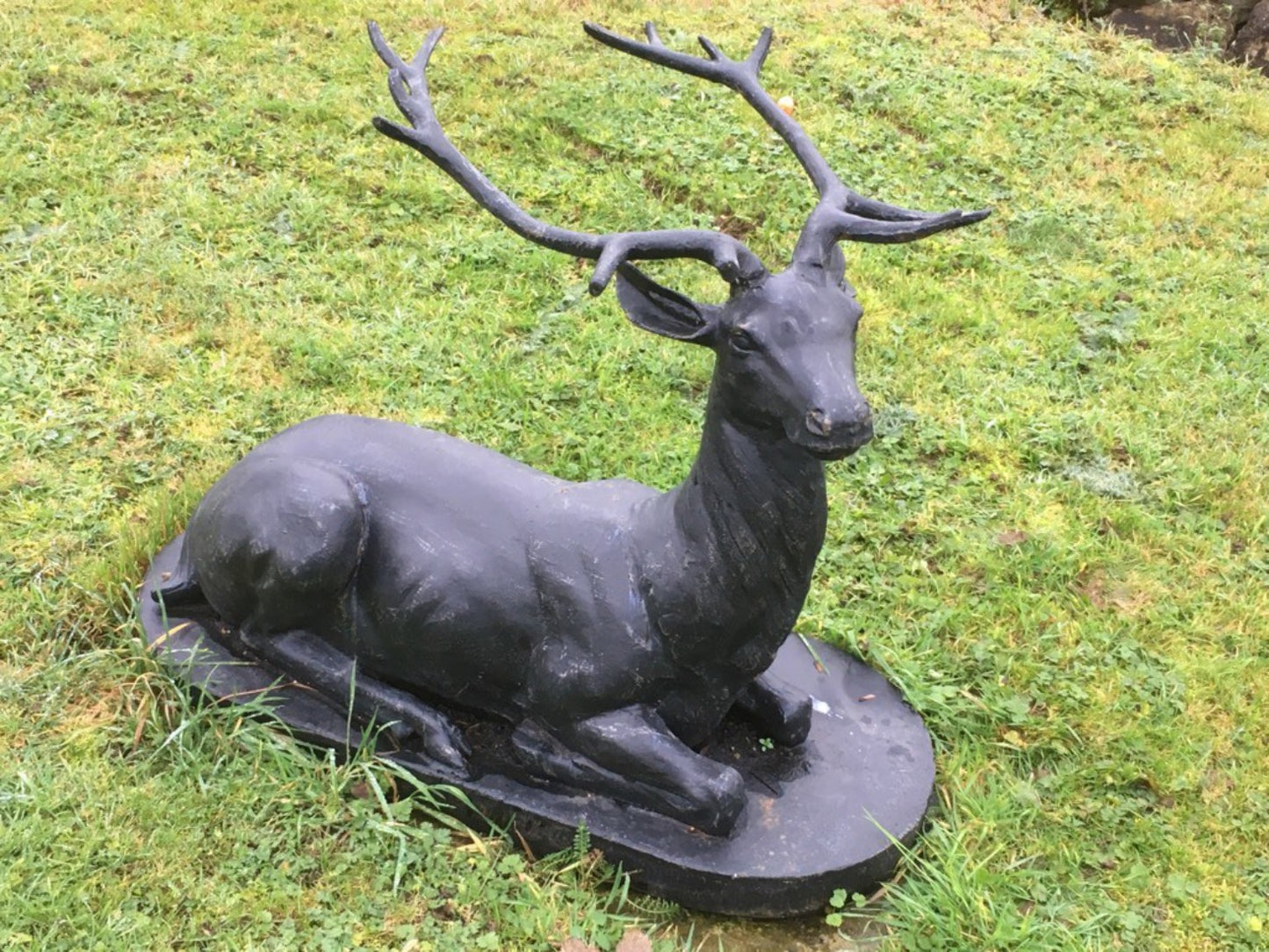 Heavy Bronzed Painted Cast Iron Lying Down Metal Stag