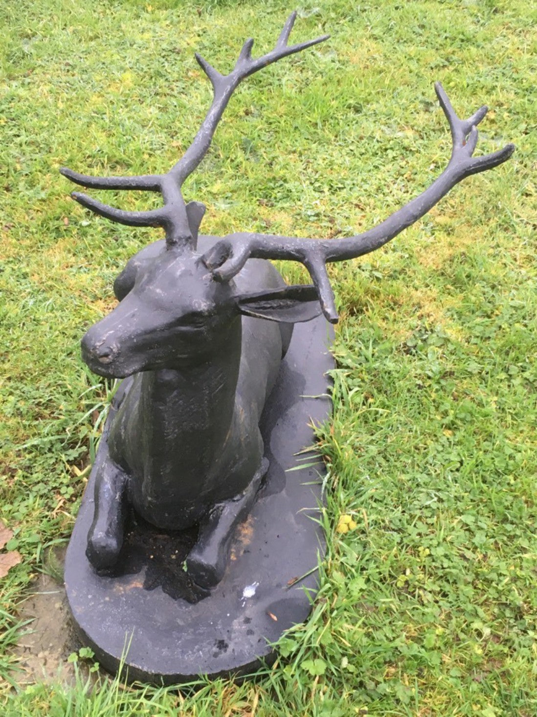 Heavy Bronzed Painted Cast Iron Lying Down Metal Stag