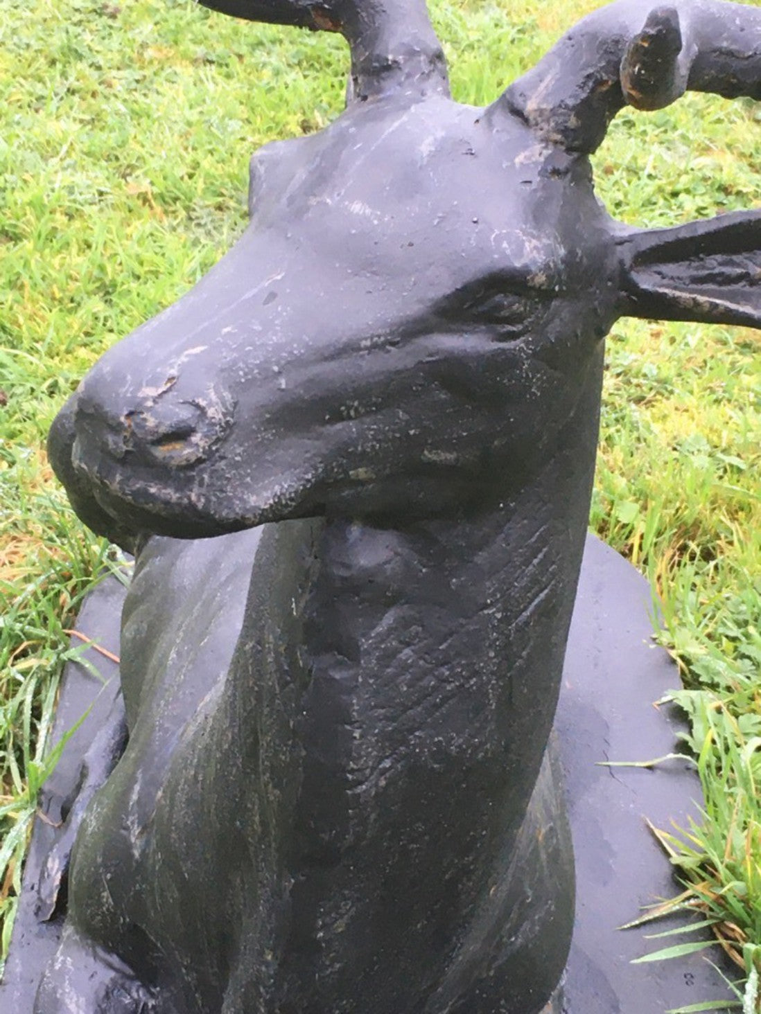 Heavy Bronzed Painted Cast Iron Lying Down Metal Stag