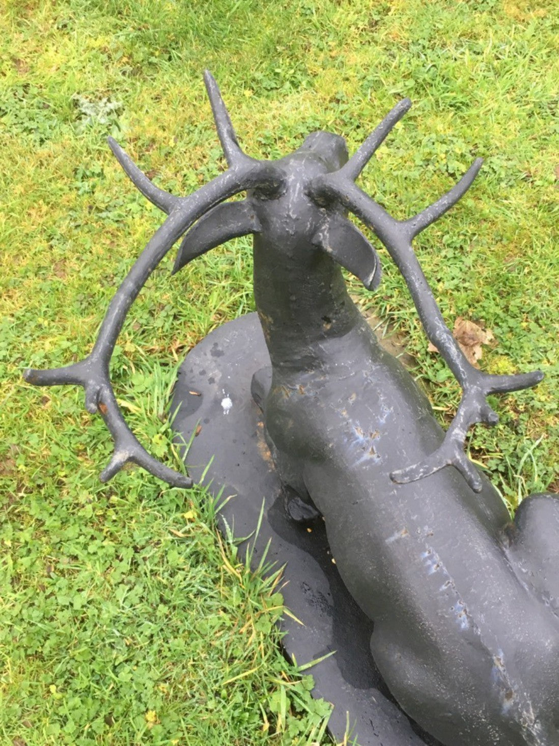 Heavy Bronzed Painted Cast Iron Lying Down Metal Stag