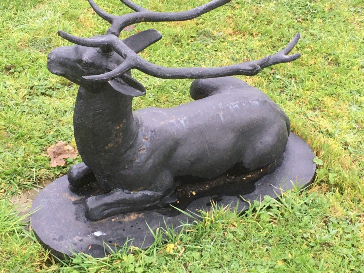Heavy Bronzed Painted Cast Iron Lying Down Metal Stag