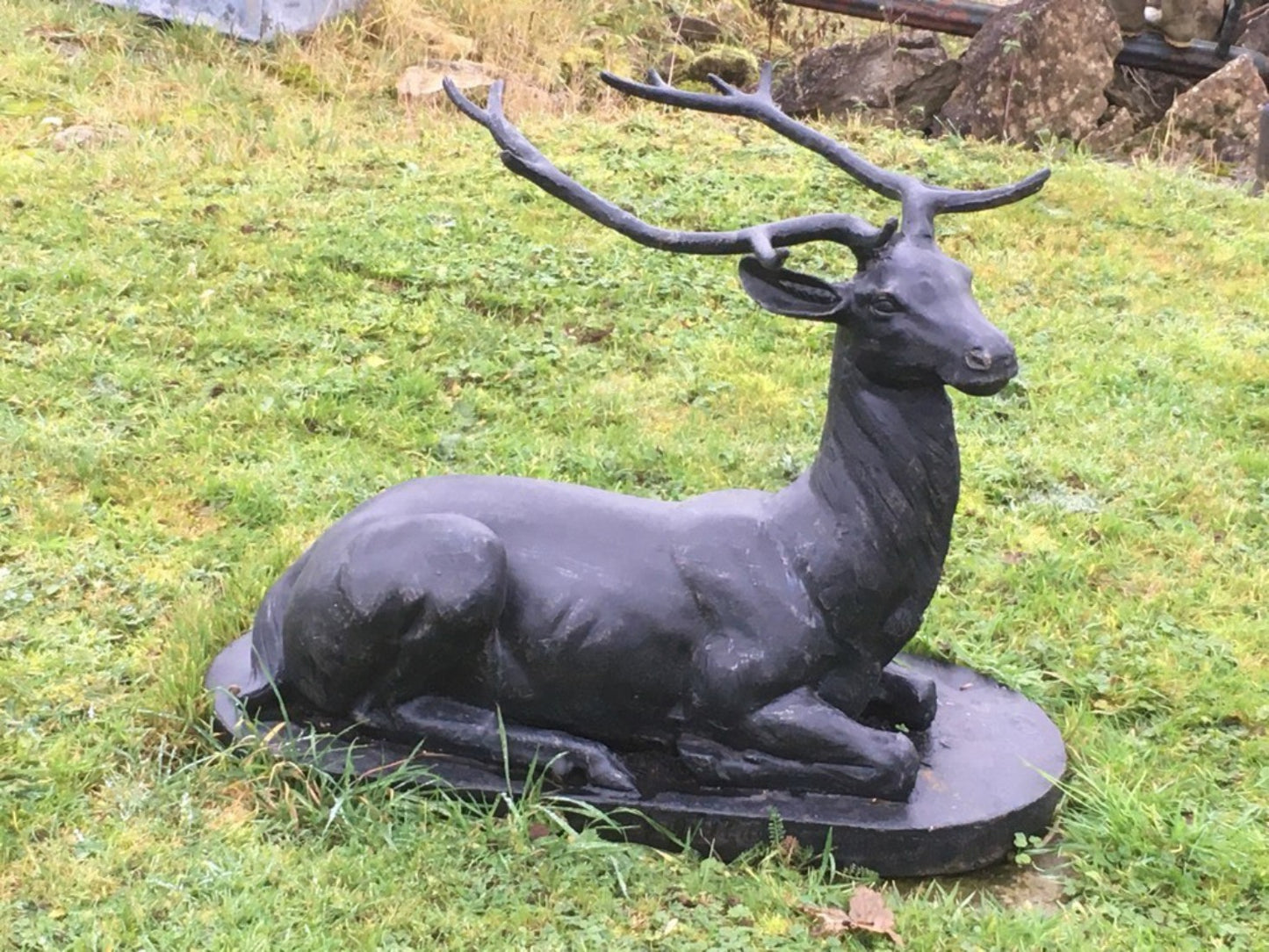 Heavy Bronzed Painted Cast Iron Lying Down Metal Stag