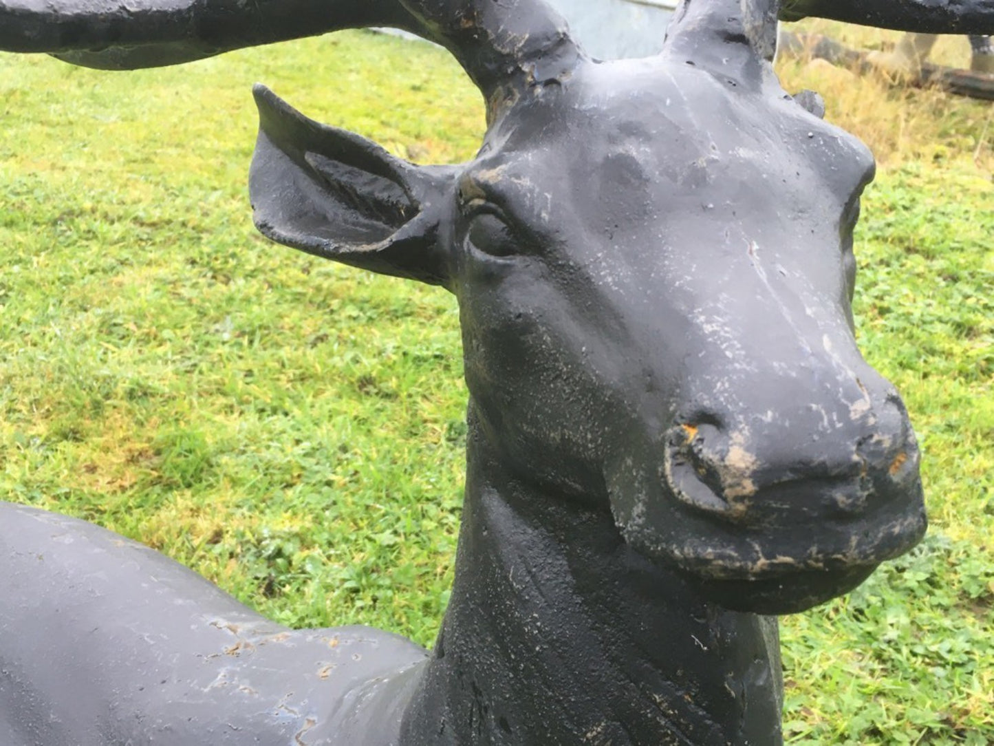 Heavy Bronzed Painted Cast Iron Lying Down Metal Stag