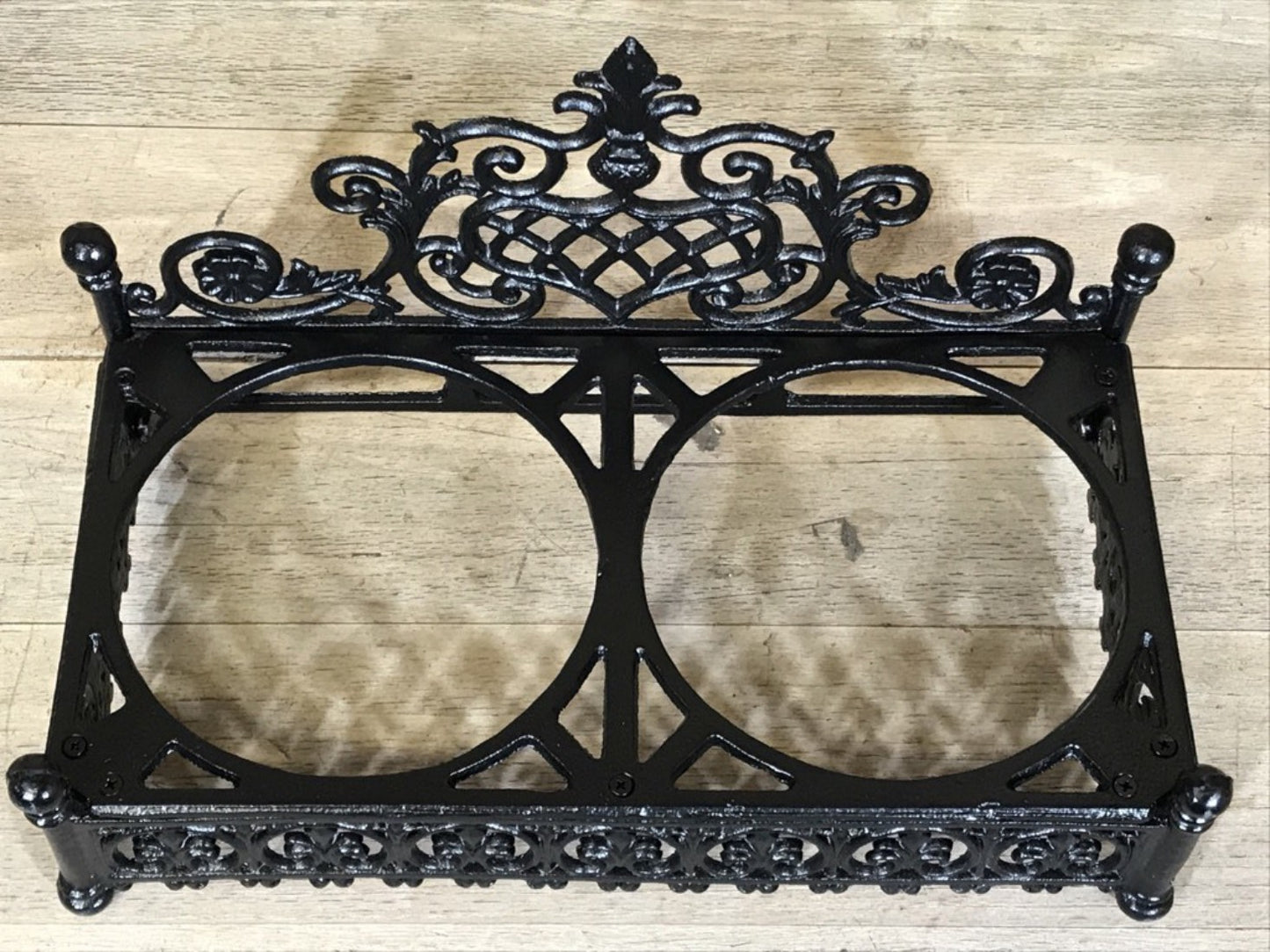 Ornate Cast Iron Double Medium Small Dog, Pet Dish Stand & Stainless 7¾" Bowls