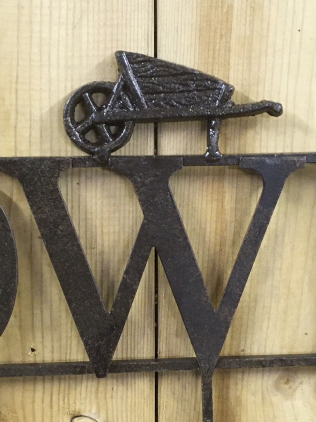 Rack Of 6 Wrought Iron Coat Hooks With 'FLOWER' & Wheelbarrow