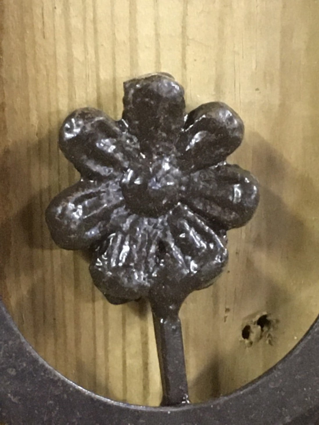 Rack Of 6 Wrought Iron Coat Hooks With 'FLOWER' & Wheelbarrow