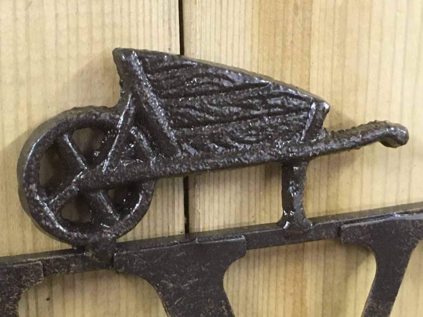 Rack Of 6 Wrought Iron Coat Hooks With 'FLOWER' & Wheelbarrow