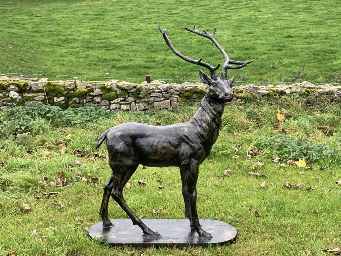 Life Size Heavy Standing Cast Iron Bronzed Buck Stag Deer Looking Right