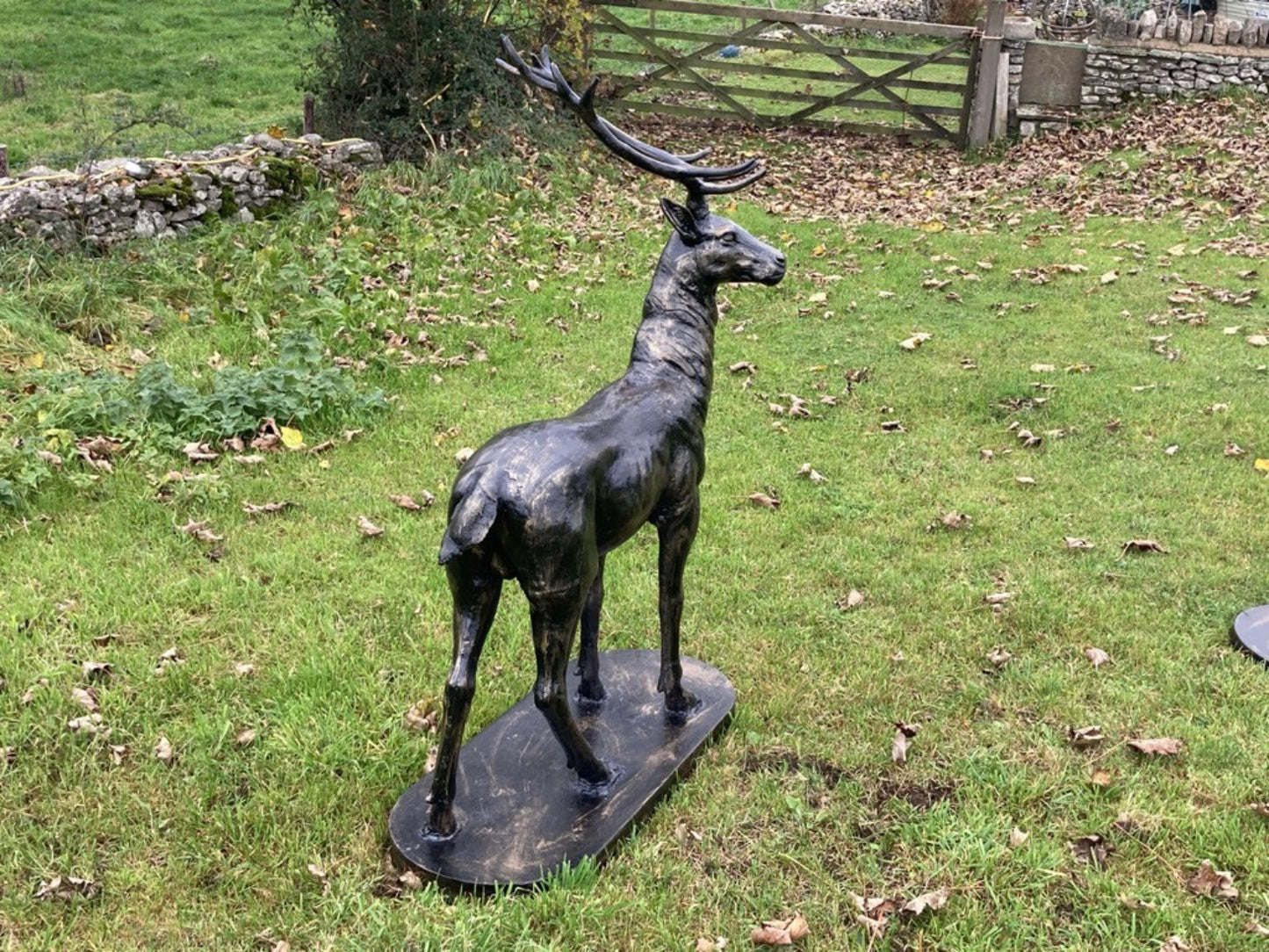 Life Size Heavy Standing Cast Iron Bronzed Buck Stag Deer Looking Right