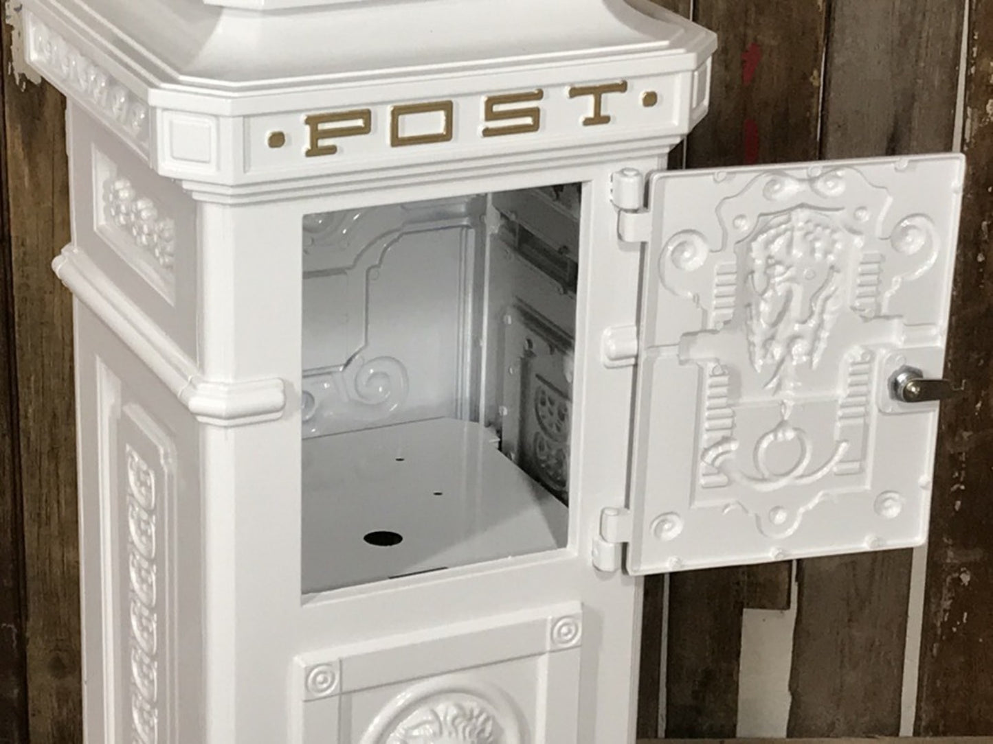 White Cast Aluminium Tall Pillar Mailbox Parcel Post Letter Box