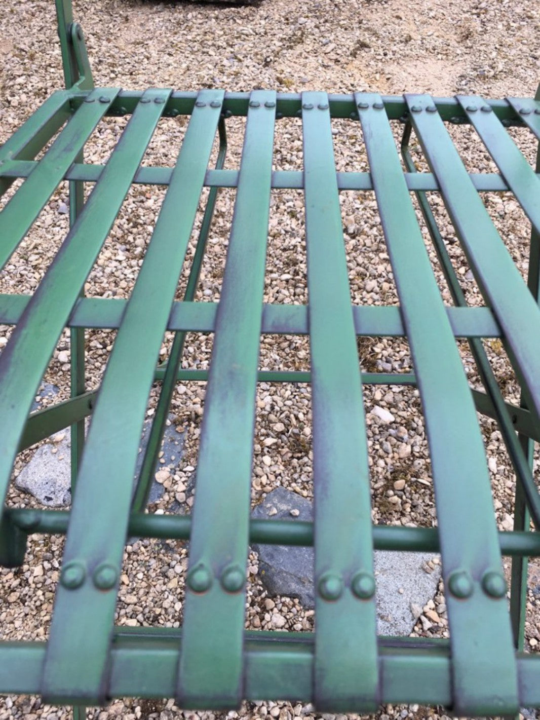 Antique Green Wrought Iron Style Slats Garden Bistro Table & 4 Chairs Set