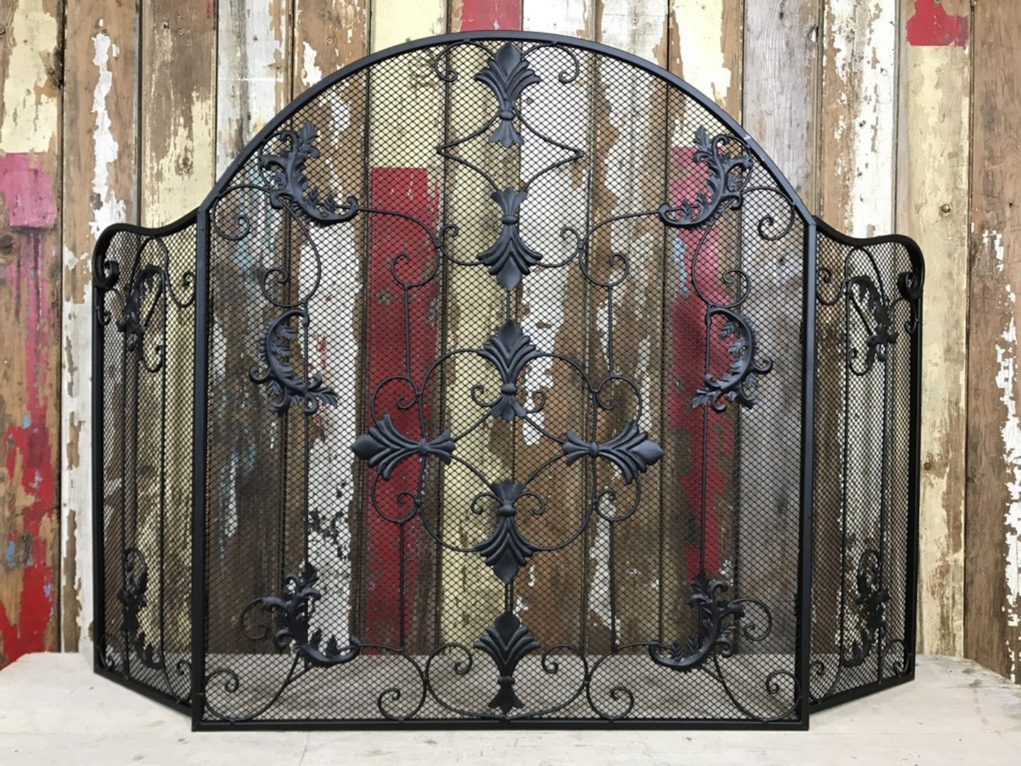 Statin Black Folding Metal Fire Spark Guard Decorative Fireplace Screen Steel