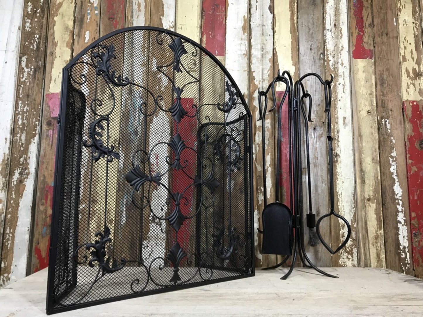 Statin Black Folding Metal Fire Spark Guard Decorative Fireplace Screen Steel