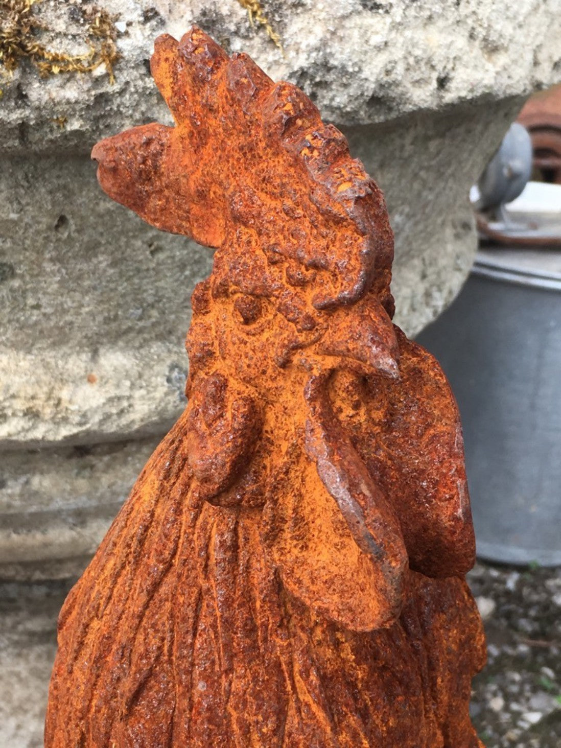Life Size Cast Iron Rusty Cockerel Rooster Chicken Bird Statue