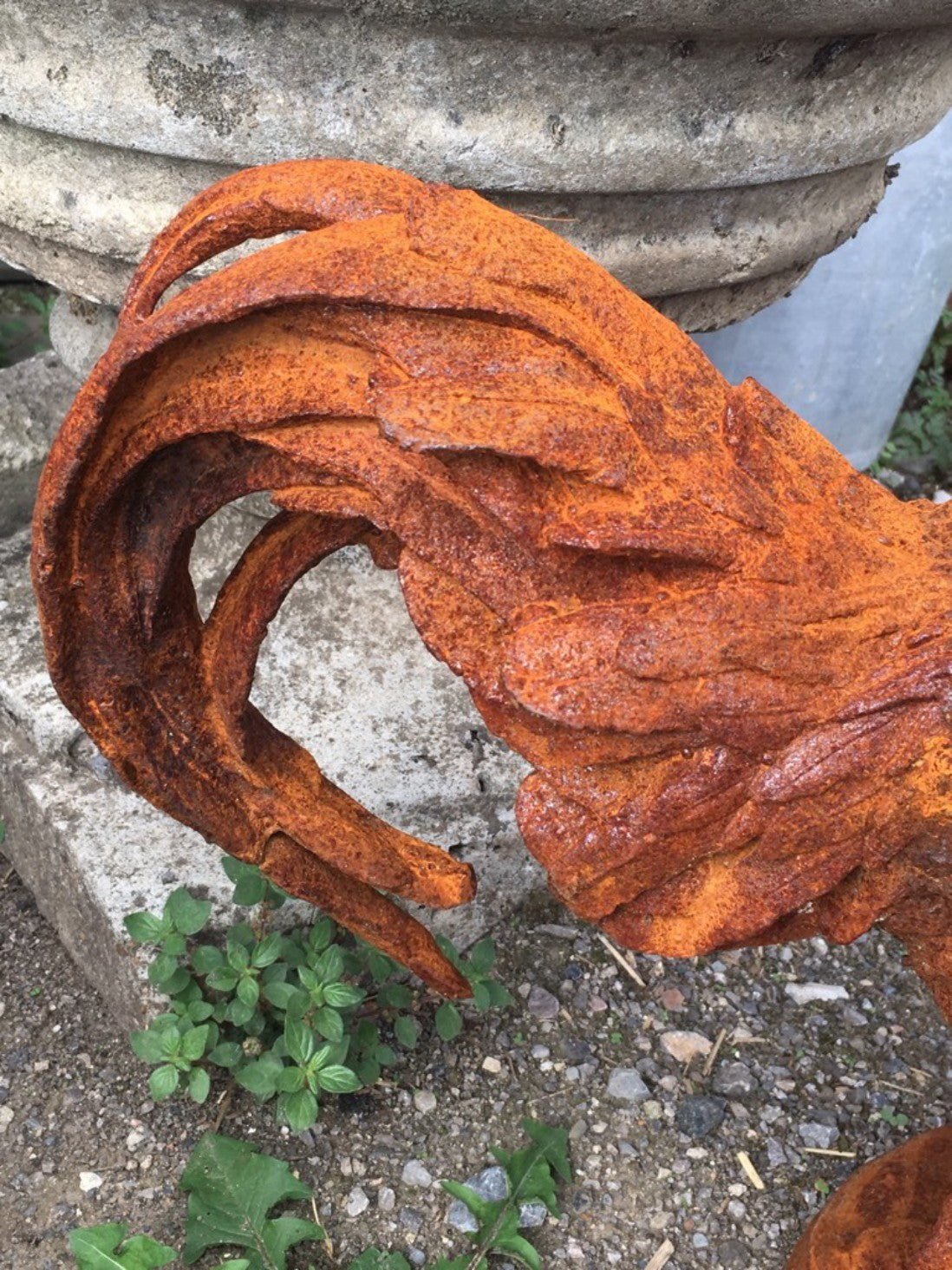 Life Size Cast Iron Rusty Cockerel Rooster Chicken Bird Statue