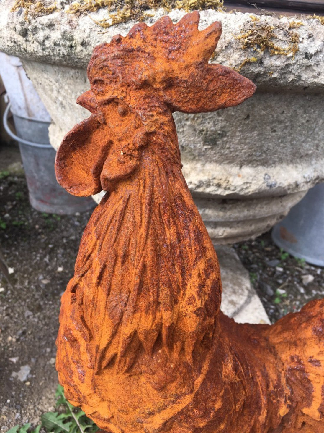 Life Size Cast Iron Rusty Cockerel Rooster Chicken Bird Statue