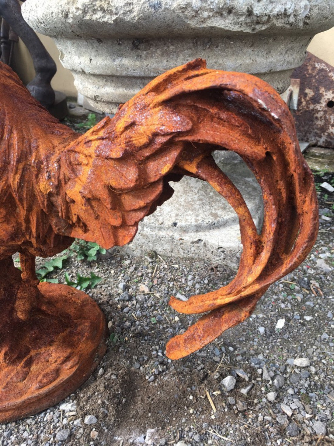 Life Size Cast Iron Rusty Cockerel Rooster Chicken Bird Statue