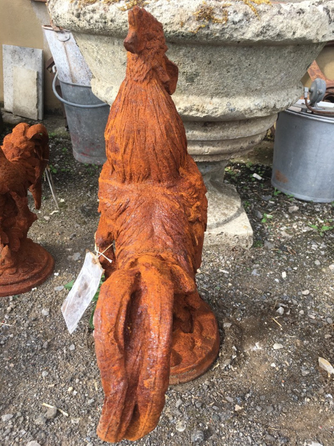 Life Size Cast Iron Rusty Cockerel Rooster Chicken Bird Statue