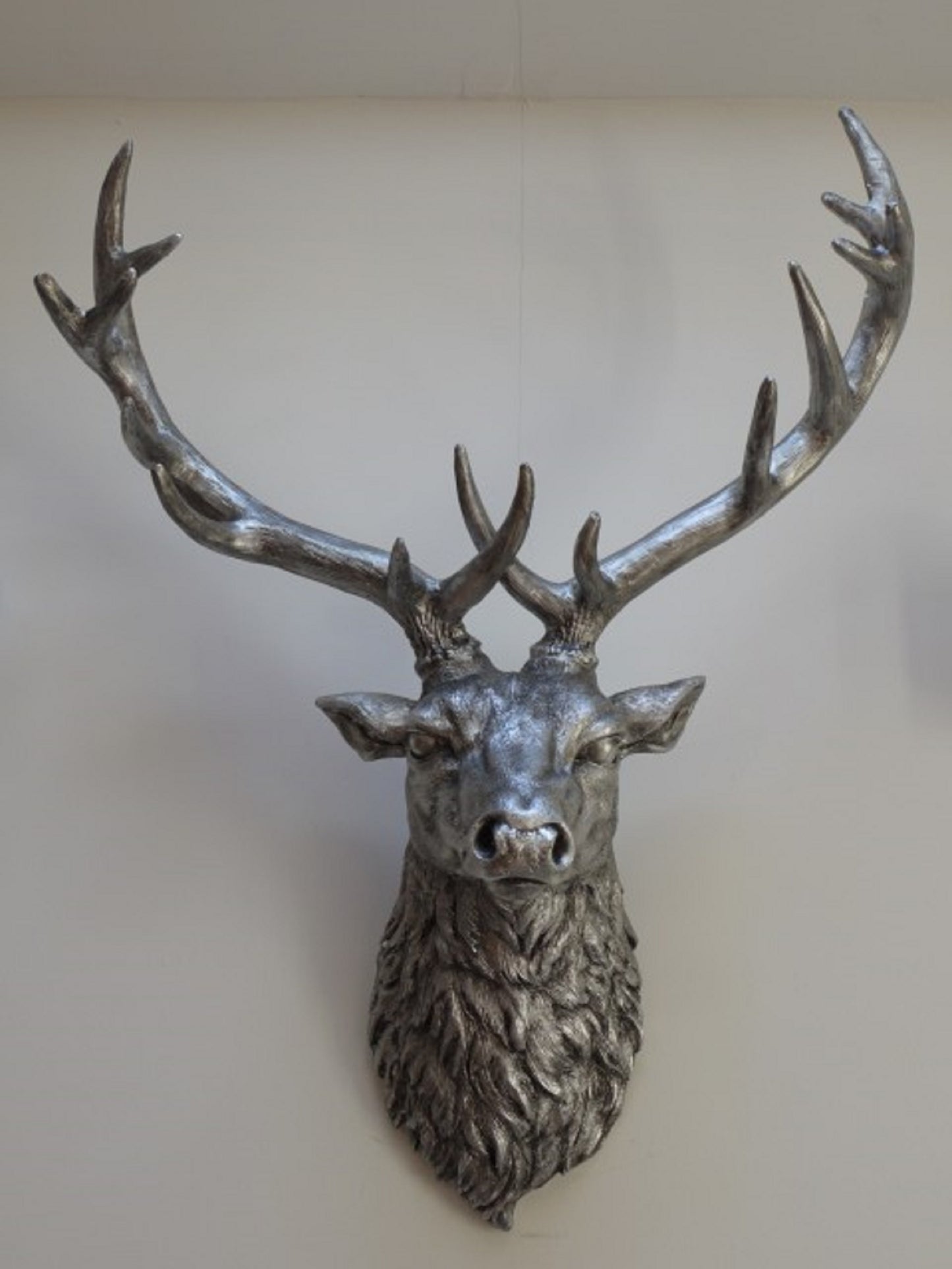 Life Like Antique Silver Stags Head With Antlers Wall Hung Deer Buck 26" High