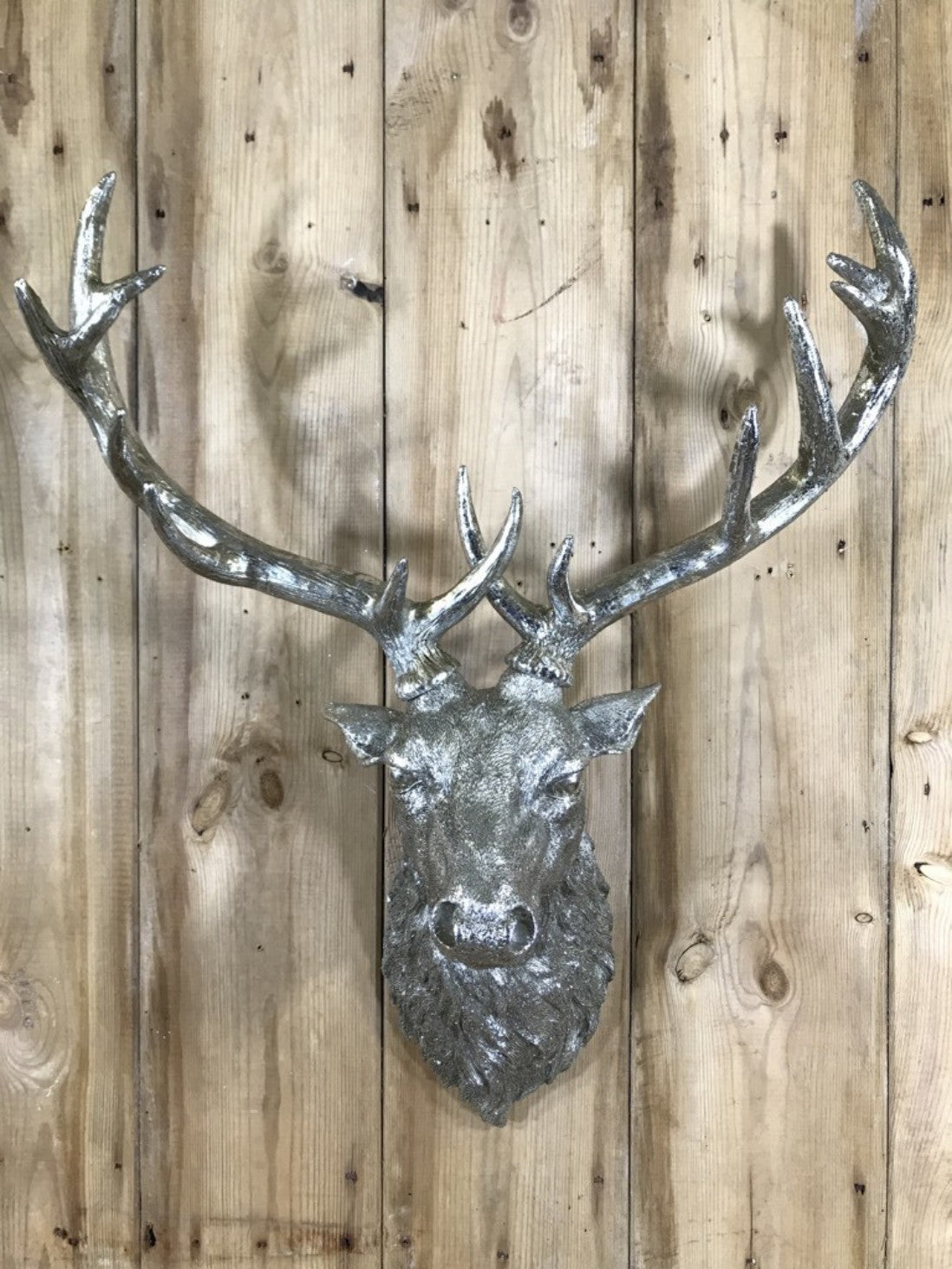 Life Like Antique Silver Stags Head With Antlers Wall Hung Deer Buck 26" High