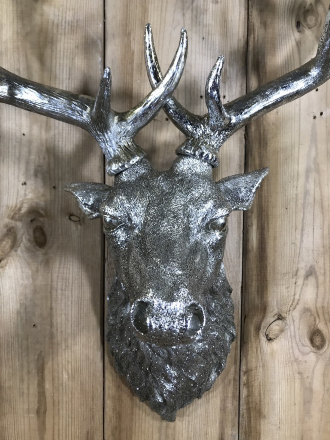 Life Like Antique Silver Stags Head With Antlers Wall Hung Deer Buck 26" High