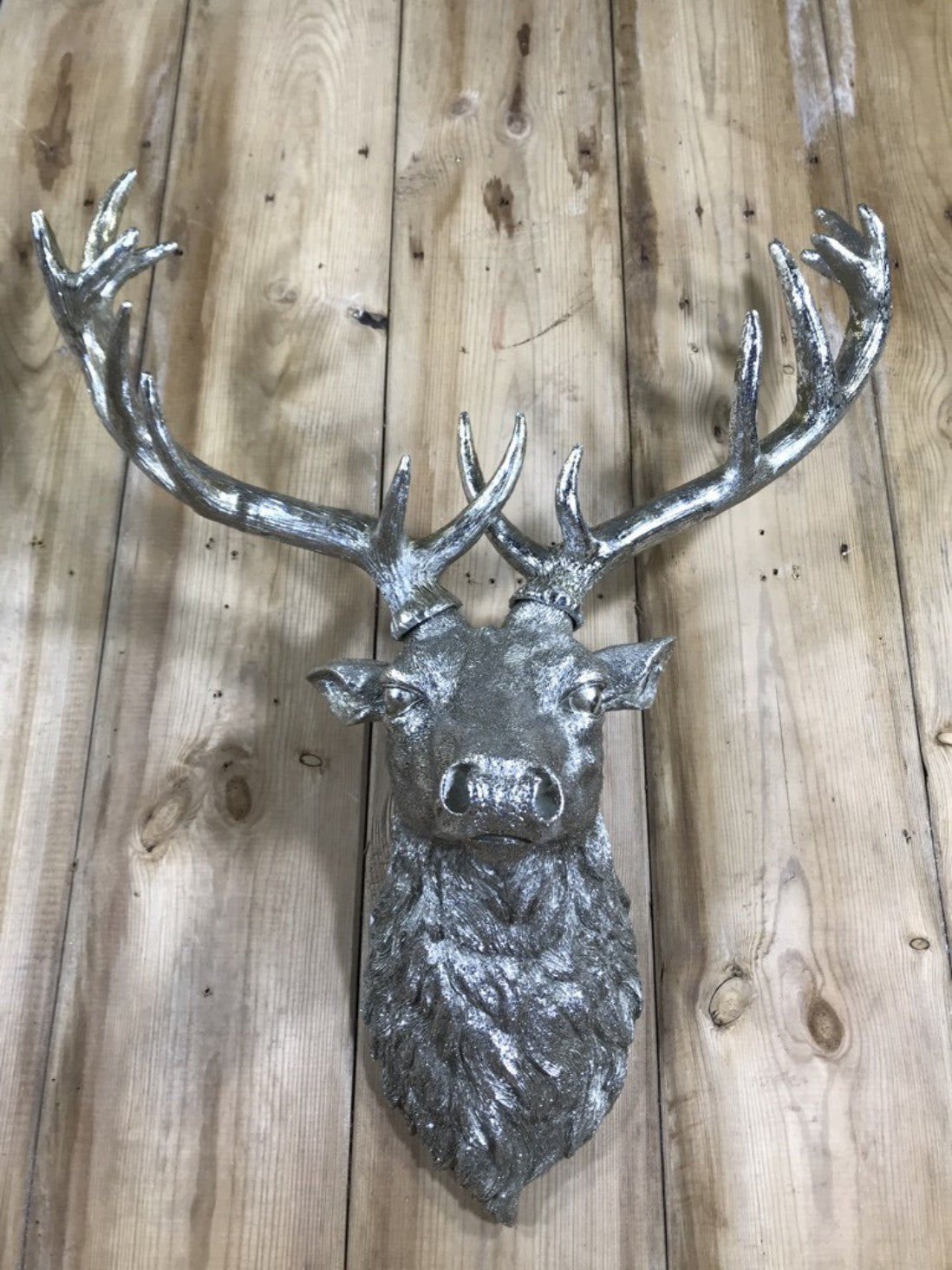 Life Like Antique Silver Stags Head With Antlers Wall Hung Deer Buck 26" High