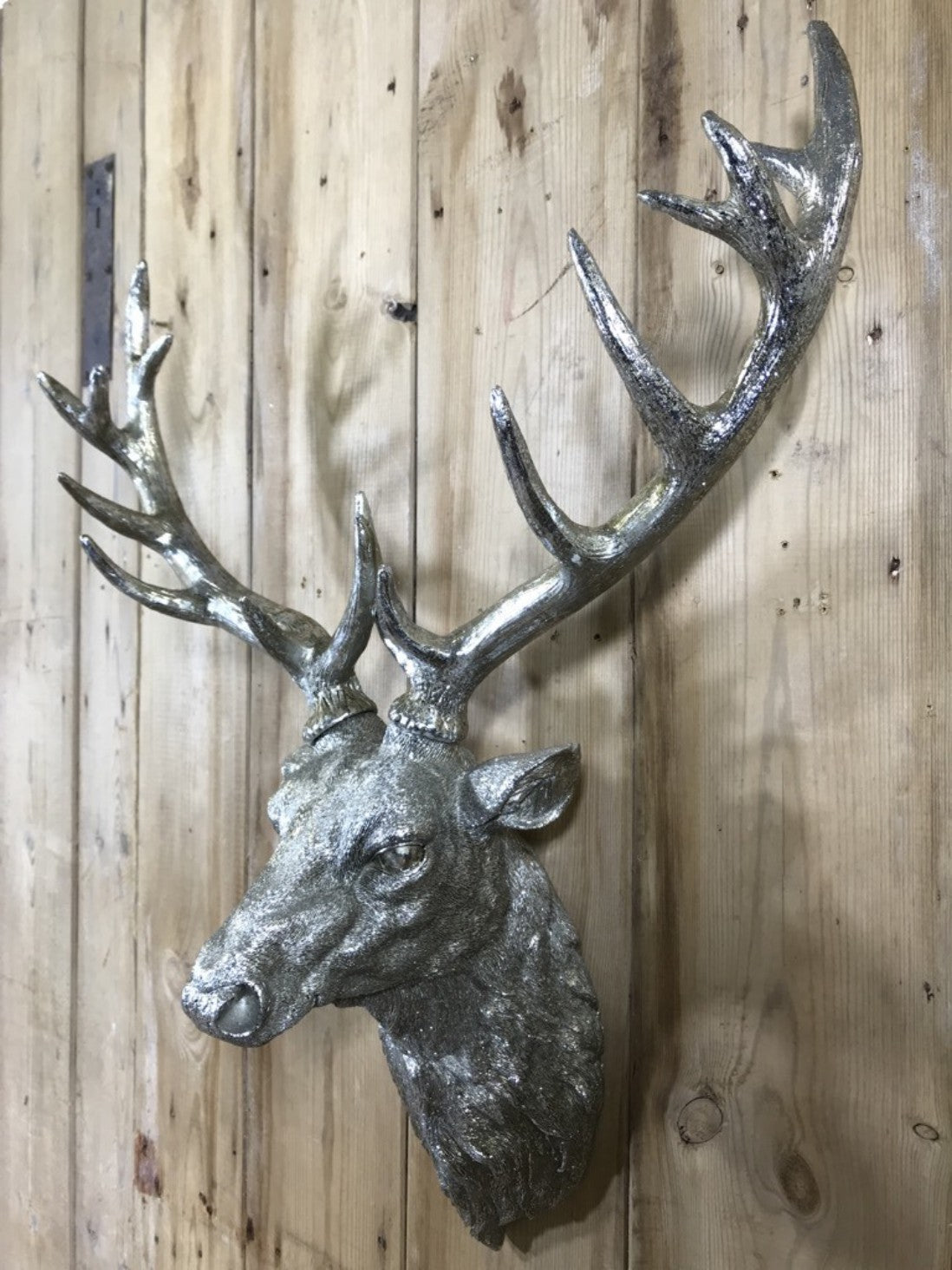Life Like Antique Silver Stags Head With Antlers Wall Hung Deer Buck 26" High