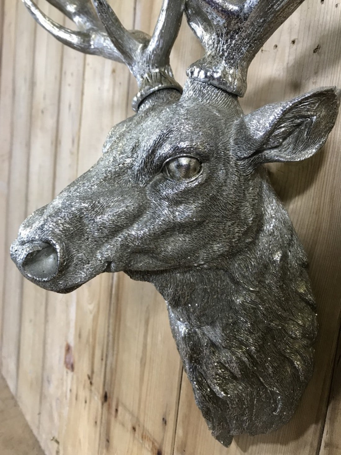 Life Like Antique Silver Stags Head With Antlers Wall Hung Deer Buck 26" High