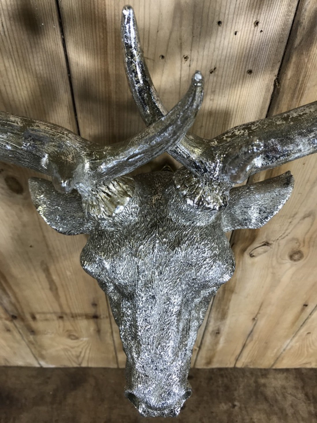 Life Like Antique Silver Stags Head With Antlers Wall Hung Deer Buck 26" High