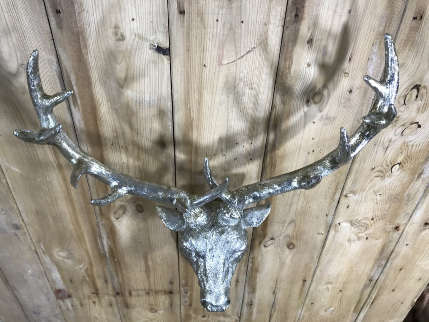Life Like Antique Silver Stags Head With Antlers Wall Hung Deer Buck 26" High