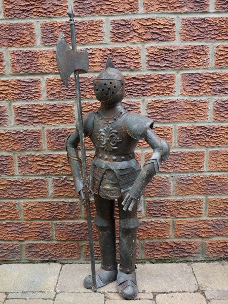 3' Small Child Size Rusty Style Metal Knight Suit Of Armour Statue Axe
