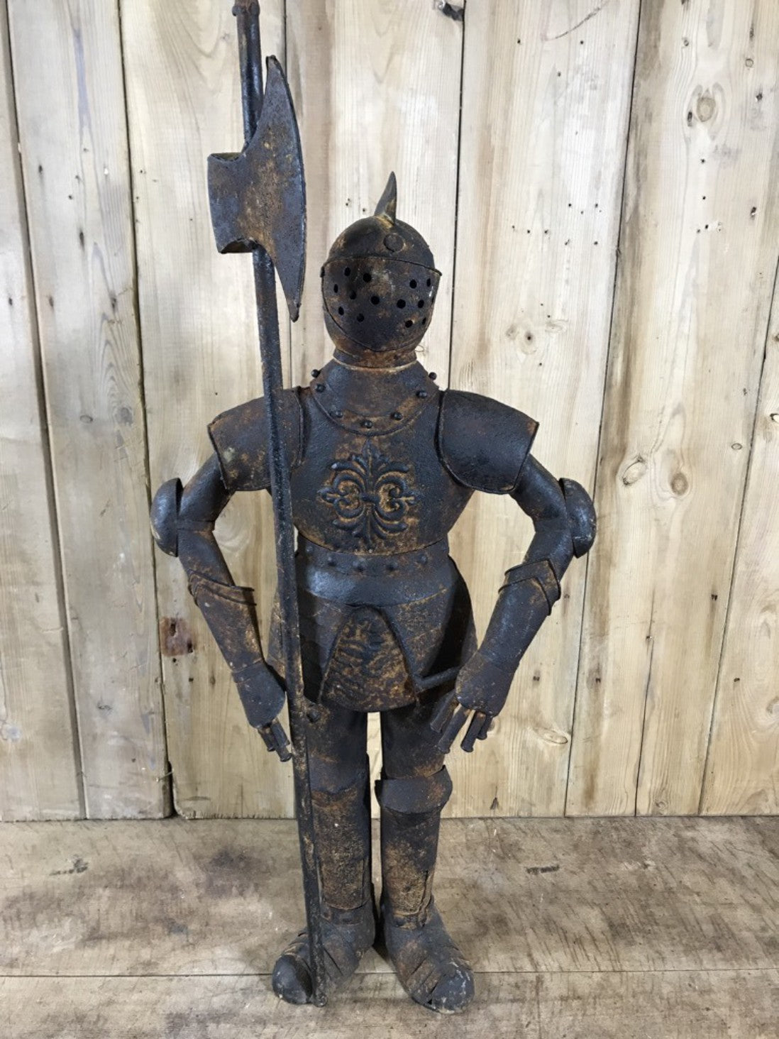 3' Small Child Size Rusty Style Metal Knight Suit Of Armour Statue Axe