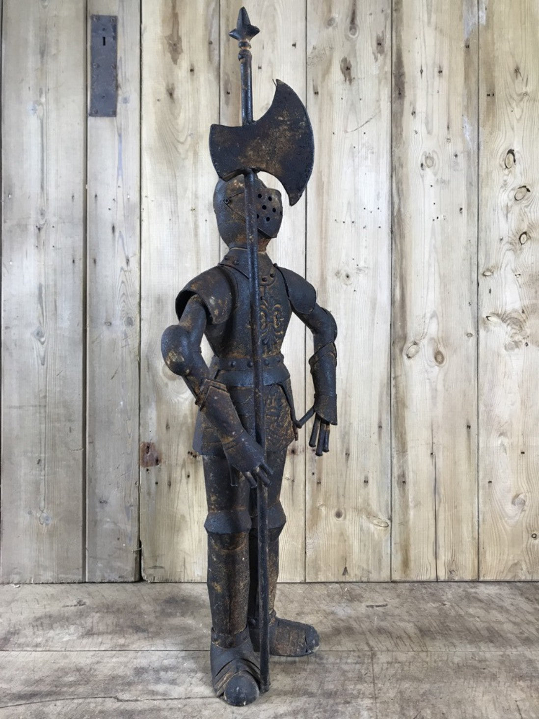 3' Small Child Size Rusty Style Metal Knight Suit Of Armour Statue Axe