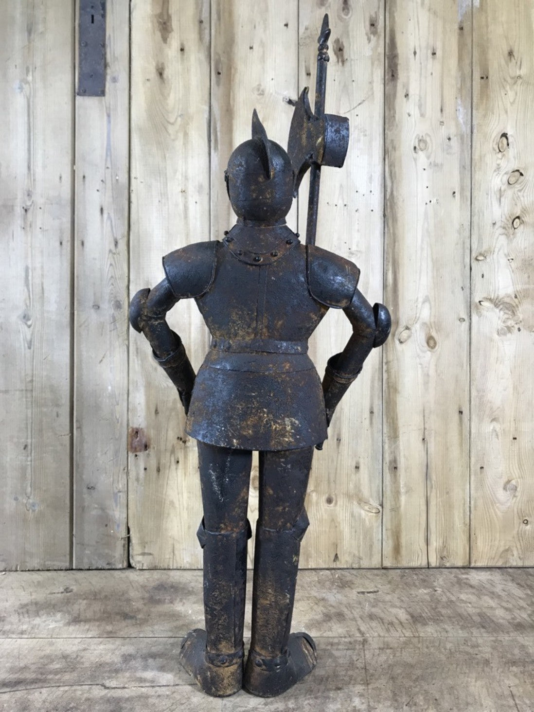 3' Small Child Size Rusty Style Metal Knight Suit Of Armour Statue Axe