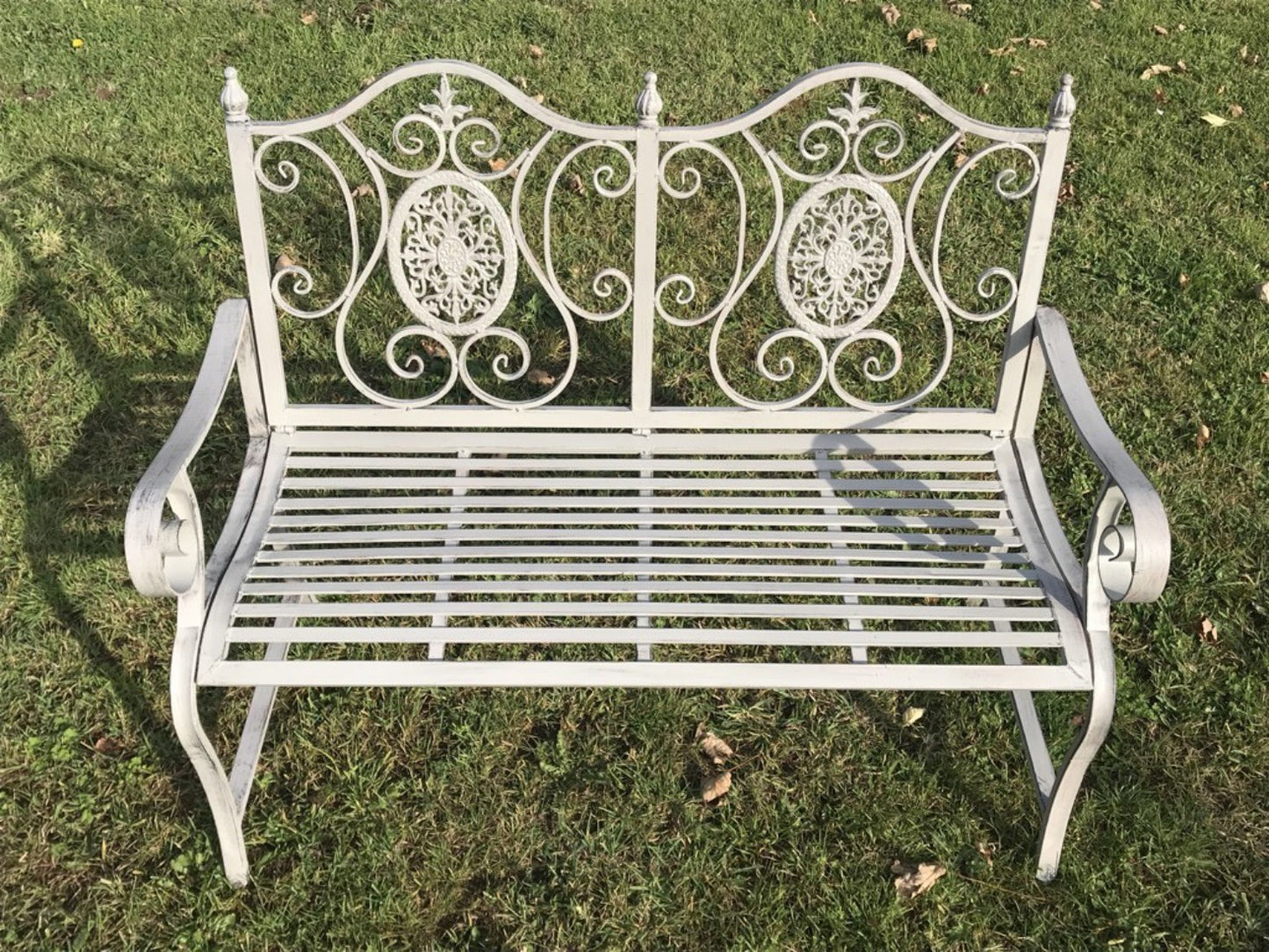 Wrought Iron Style Slatted Two Seater Garden Bench Seat Steel
