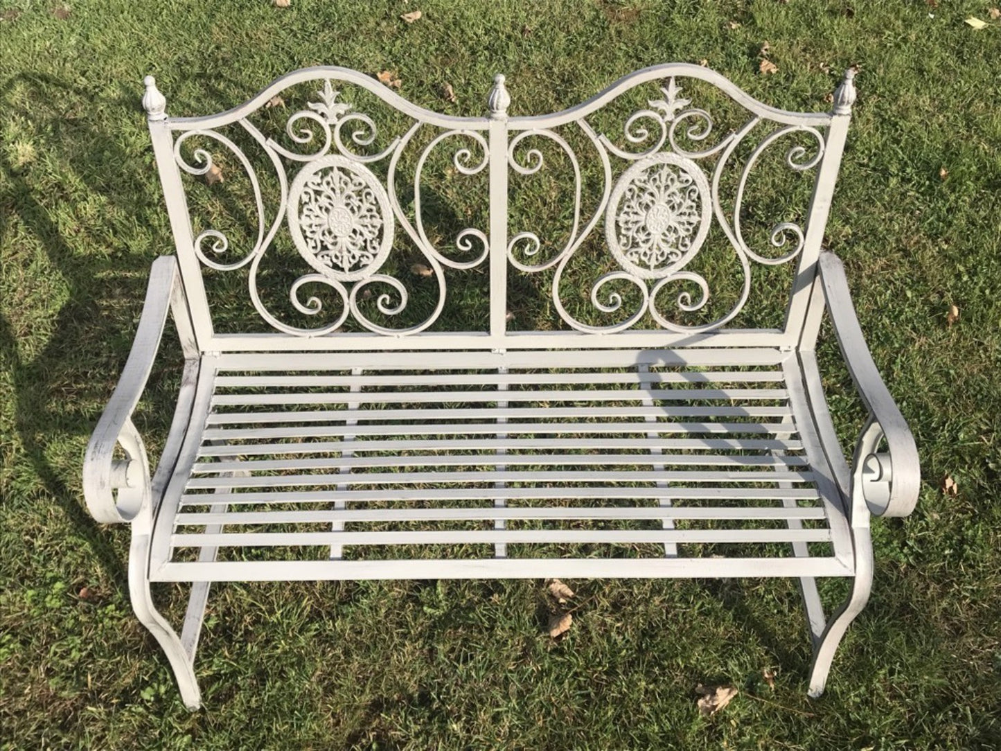 Wrought Iron Style Slatted Two Seater Garden Bench Seat Steel