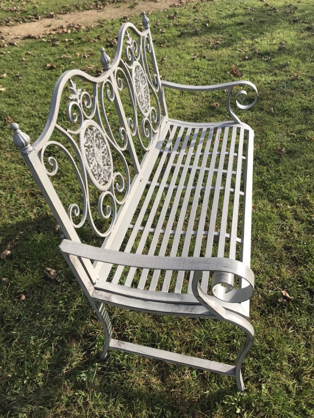 Wrought Iron Style Slatted Two Seater Garden Bench Seat Steel
