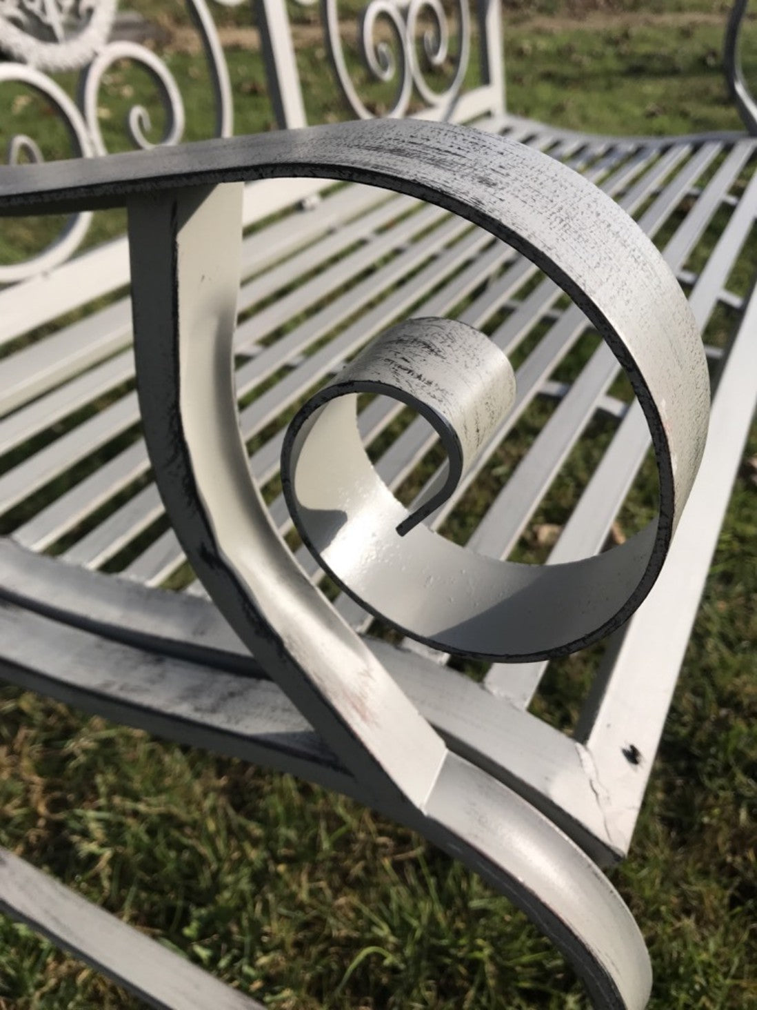 Wrought Iron Style Slatted Two Seater Garden Bench Seat Steel