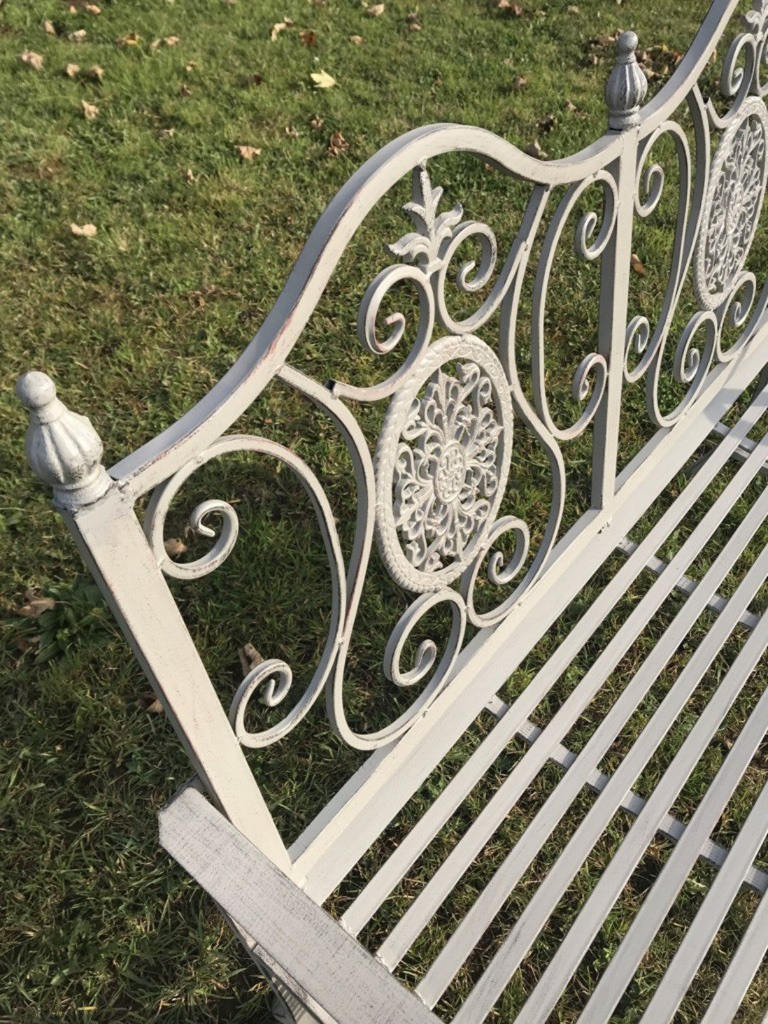 Wrought Iron Style Slatted Two Seater Garden Bench Seat Steel