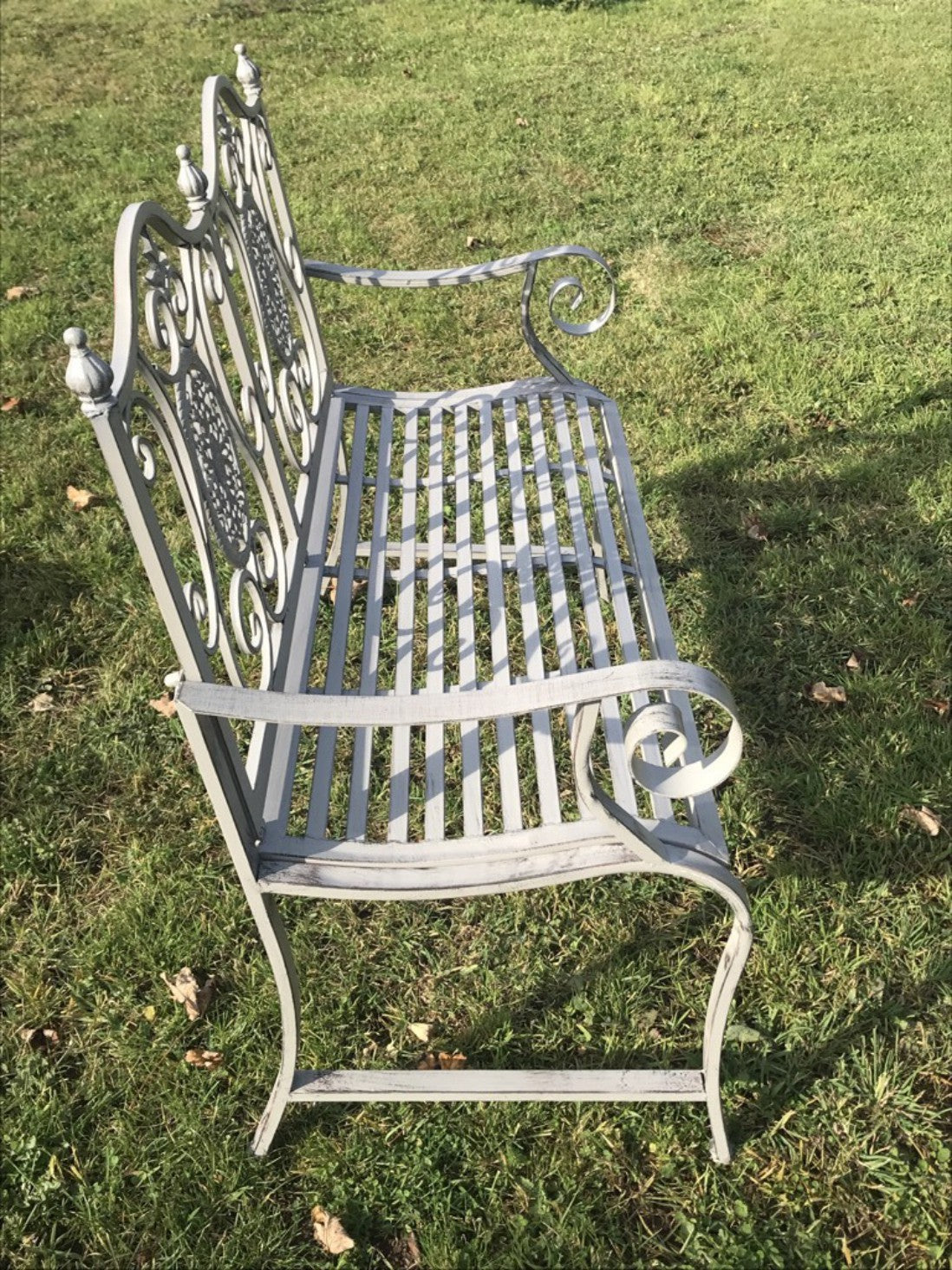 Wrought Iron Style Slatted Two Seater Garden Bench Seat Steel