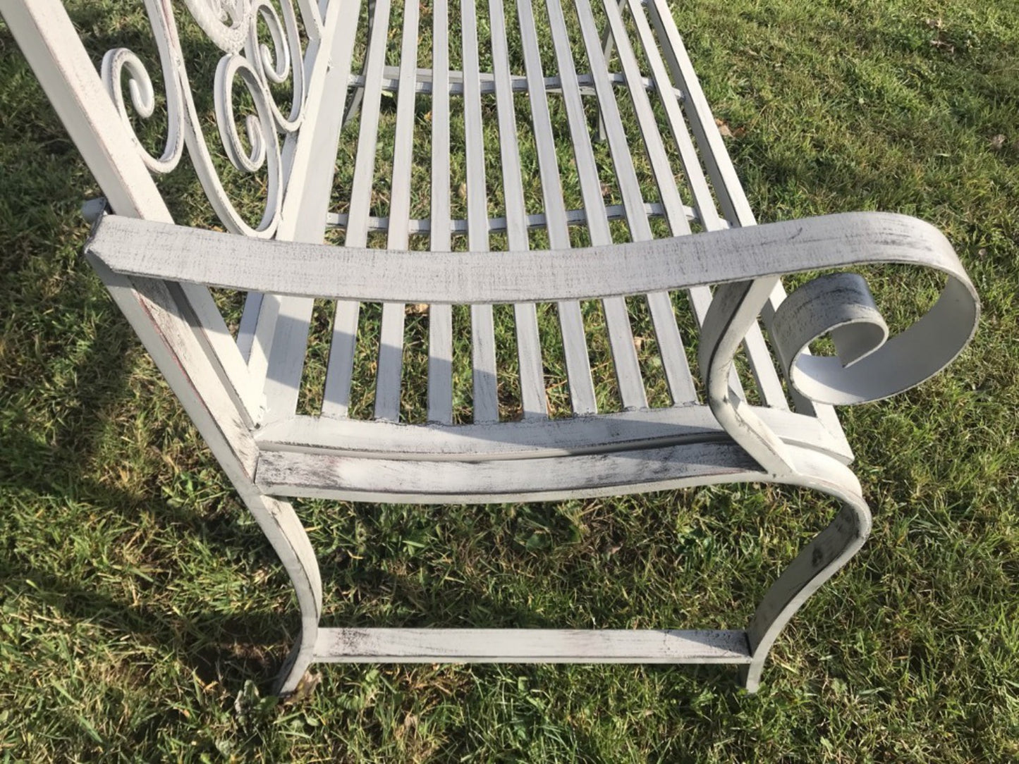 Wrought Iron Style Slatted Two Seater Garden Bench Seat Steel