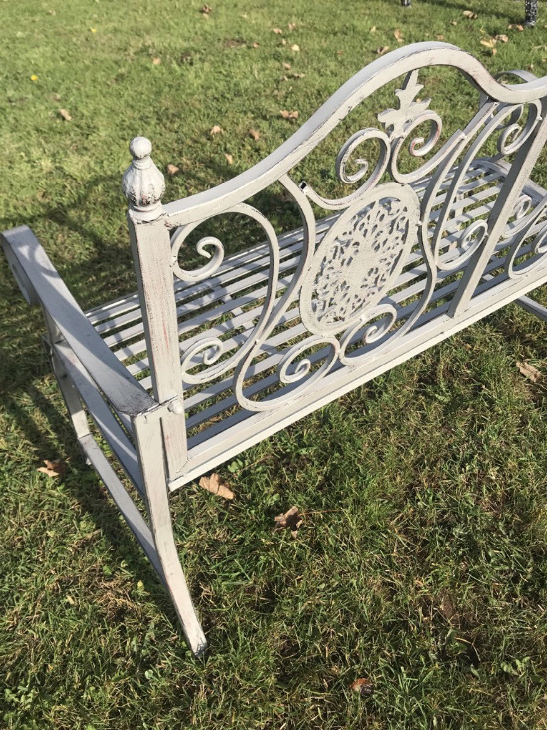 Wrought Iron Style Slatted Two Seater Garden Bench Seat Steel