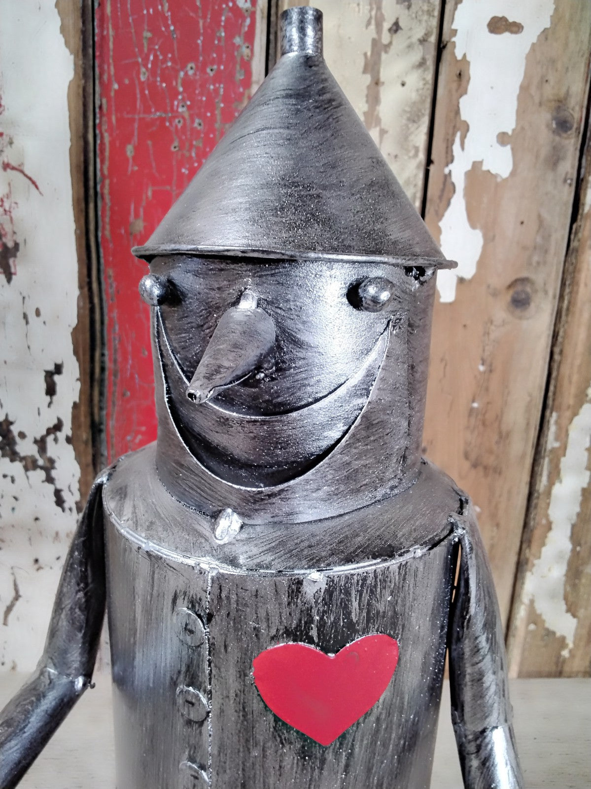 16" Small Tin Man Statue With A Red Metal Heart & Axe Fantastic Garden Ornament