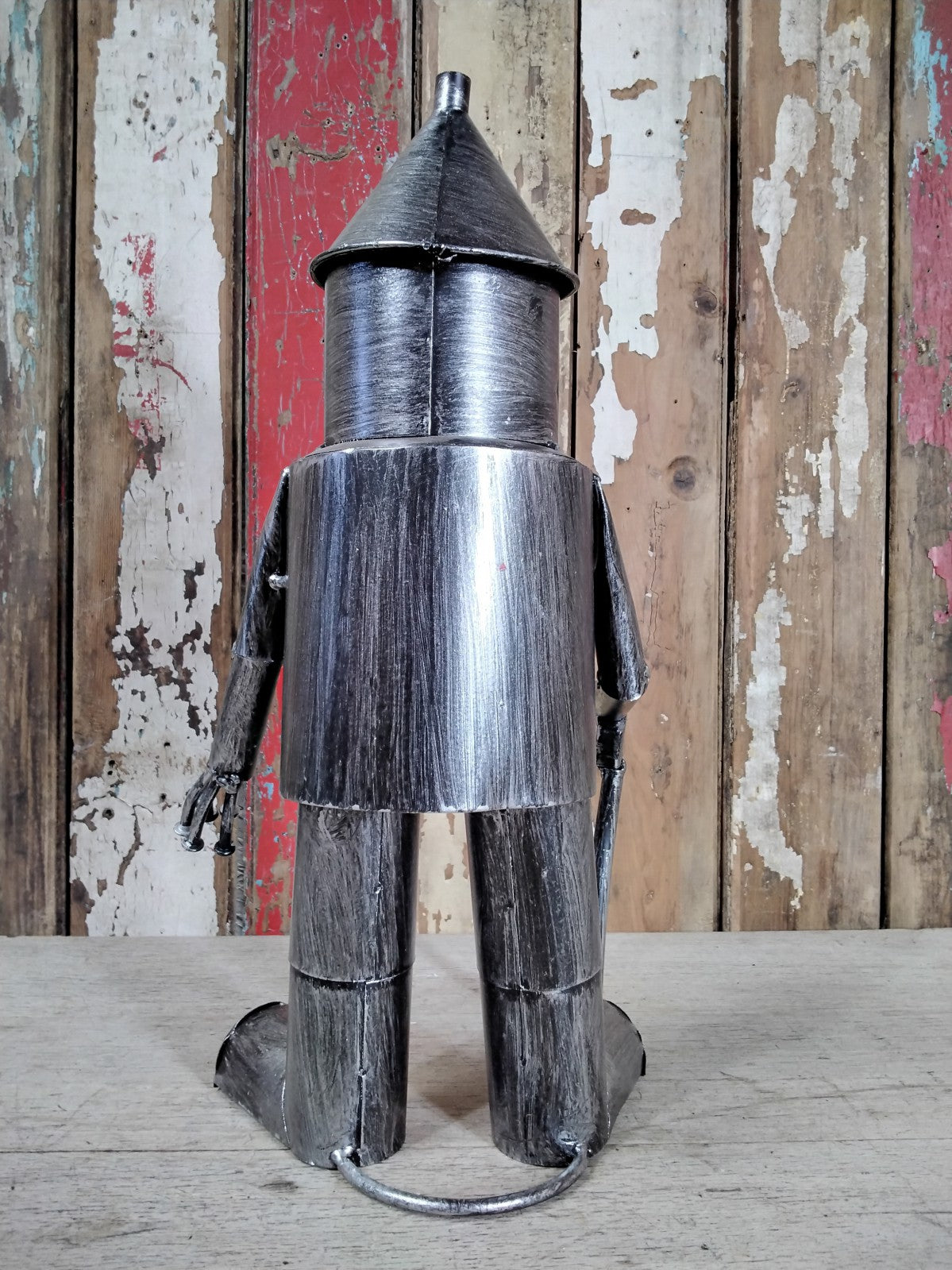 16" Small Tin Man Statue With A Red Metal Heart & Axe Fantastic Garden Ornament