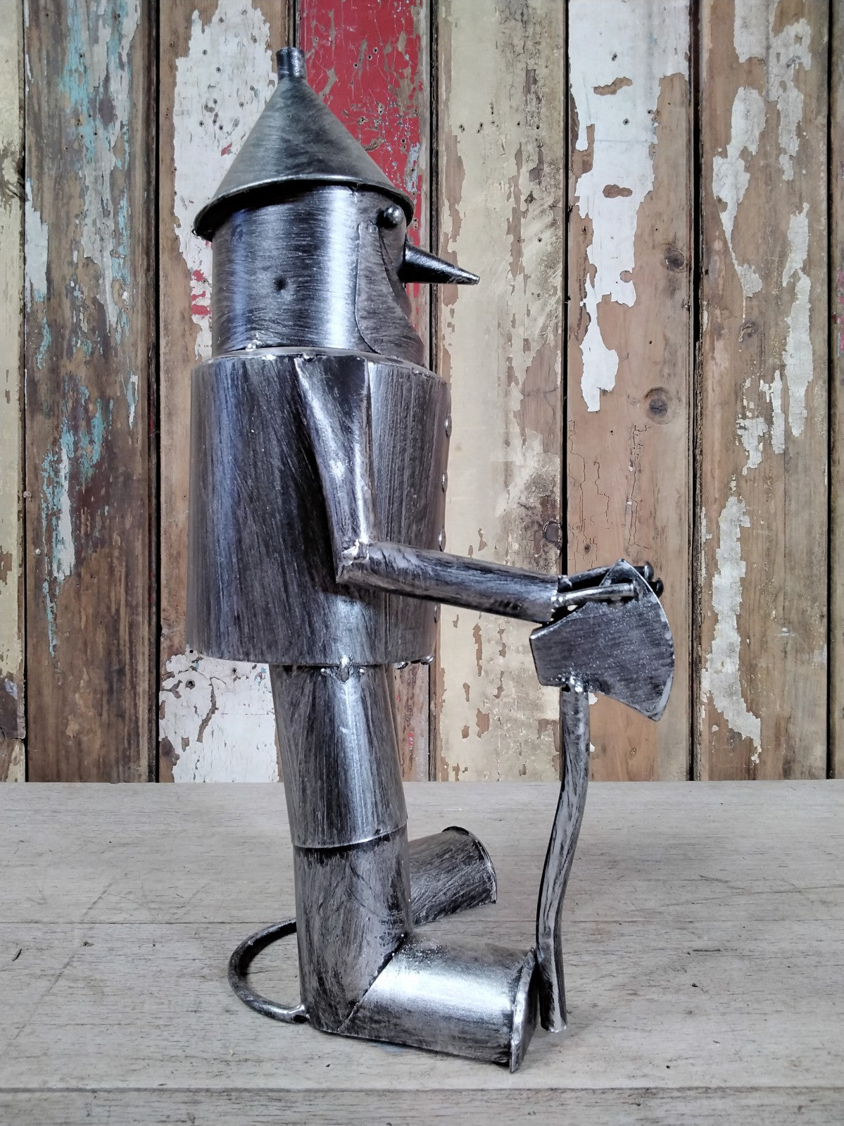 16" Small Tin Man Statue With A Red Metal Heart & Axe Fantastic Garden Ornament