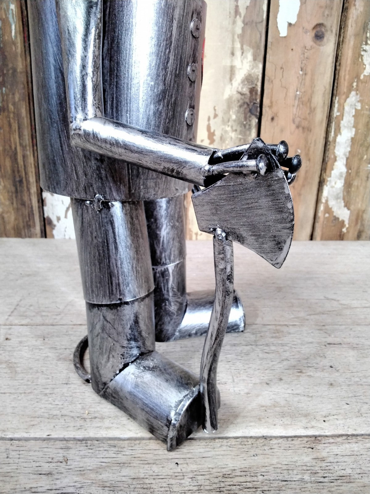 16" Small Tin Man Statue With A Red Metal Heart & Axe Fantastic Garden Ornament
