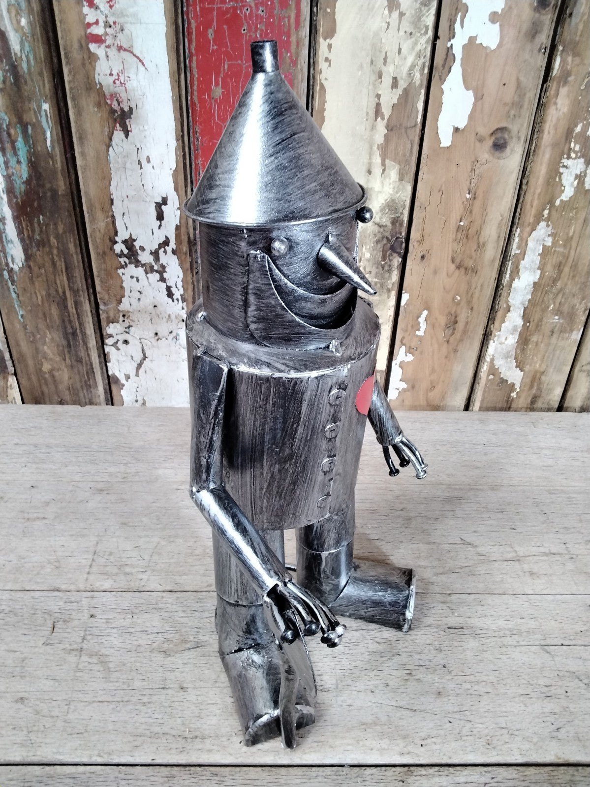 16" Small Tin Man Statue With A Red Metal Heart & Axe Fantastic Garden Ornament