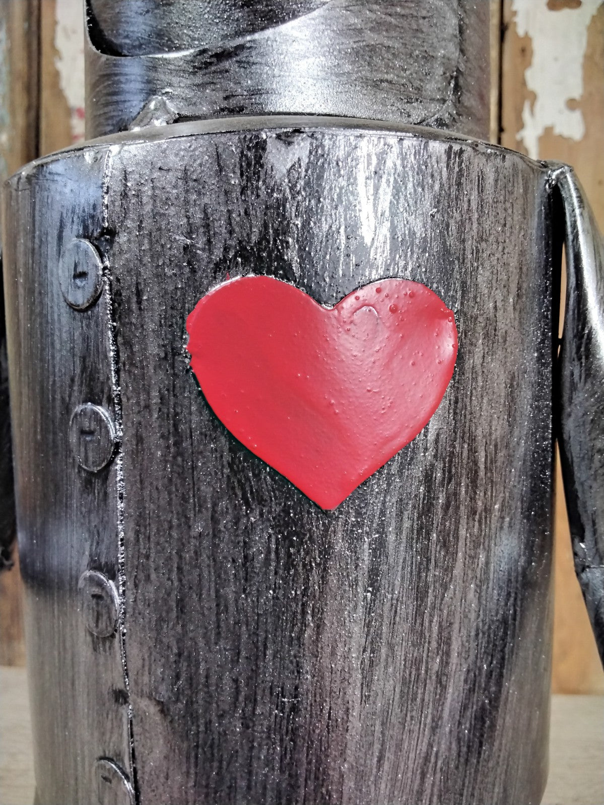 16" Small Tin Man Statue With A Red Metal Heart & Axe Fantastic Garden Ornament