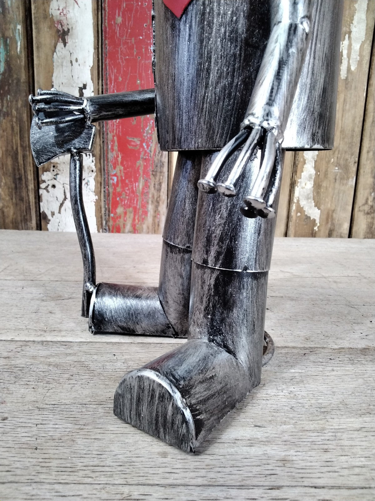 16" Small Tin Man Statue With A Red Metal Heart & Axe Fantastic Garden Ornament